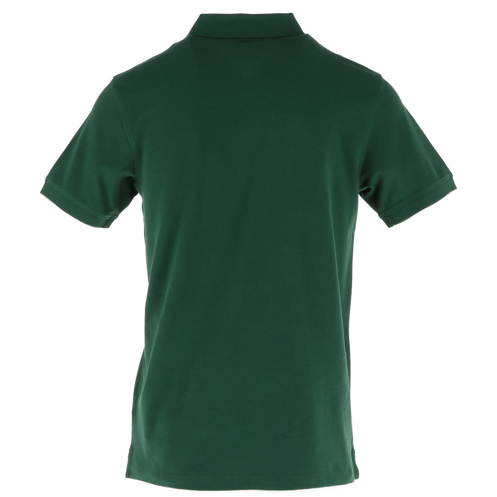 Back view of the green polo shirt showcasing the collar and short sleeves on a white background.