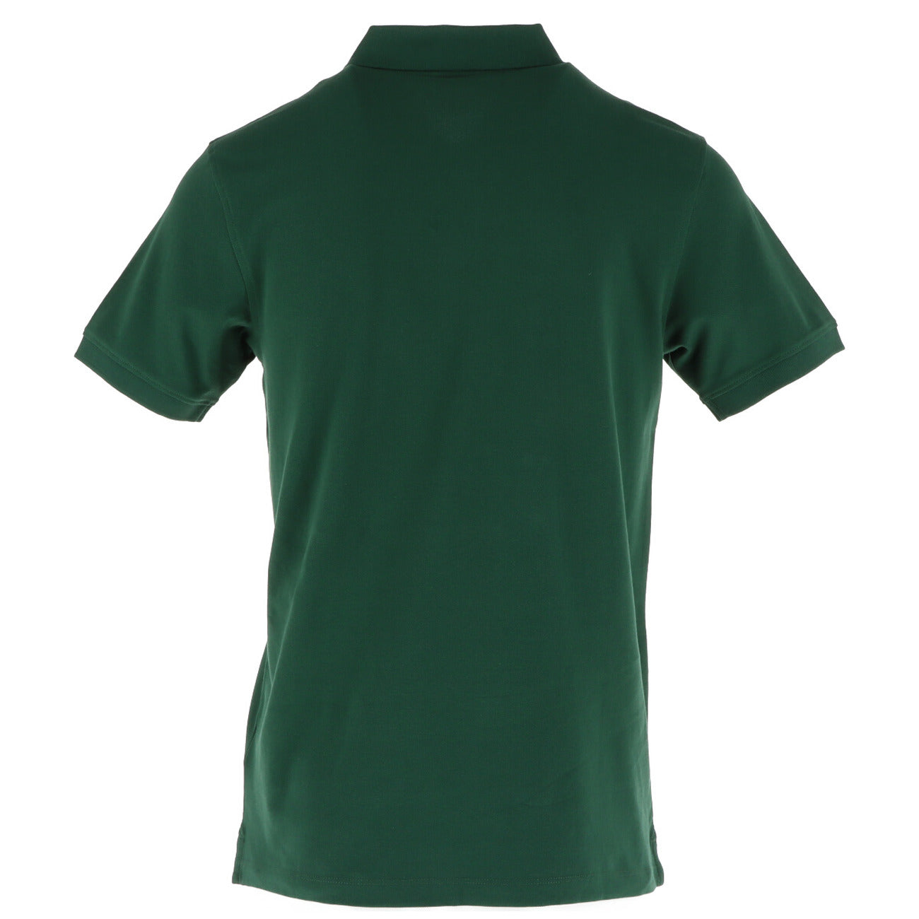Back view of the green polo shirt showcasing the collar and short sleeves on a white background.