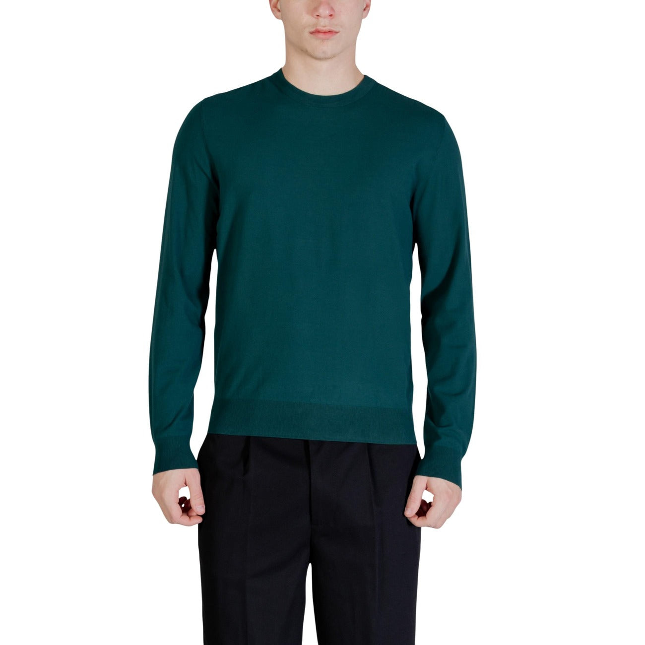 Guess Men Knitwear Viscose Green – front view, round neck, long sleeves
