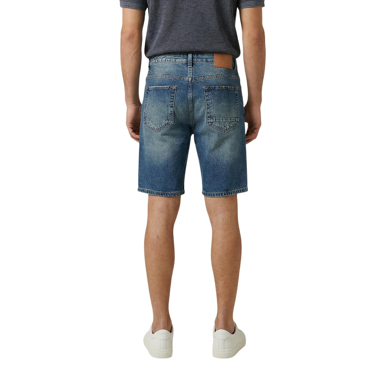 Gianni Lupo Men's Ripped Cotton Shorts Blue – back view