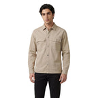 Calvin Klein Jeans Men Shirt Cotton Beige – front view, round neck, classic collar, long sleeves