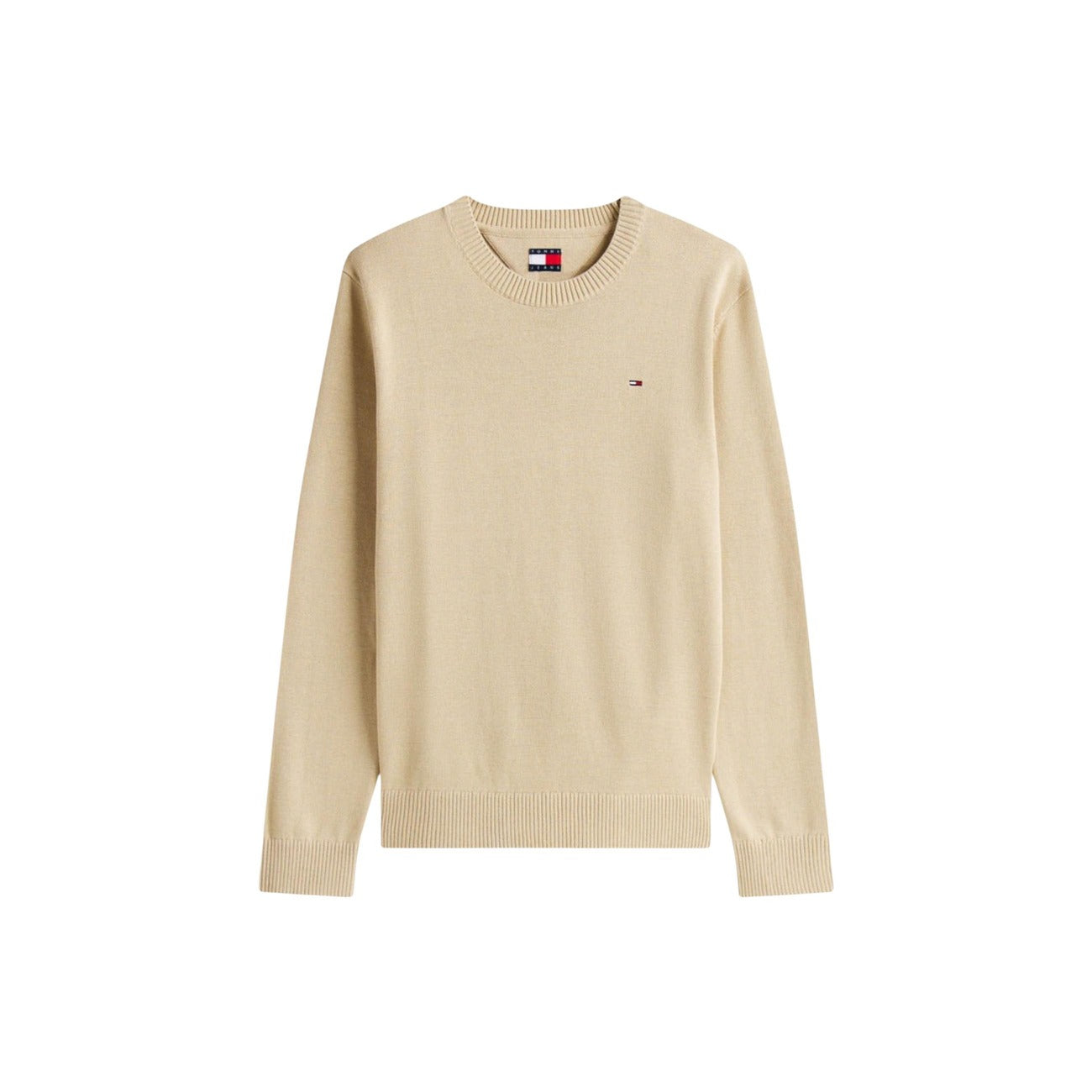 Tommy Hilfiger Jeans Men Knitwear 100% Organic Cotton Beige – front view, round neck, long sleeves