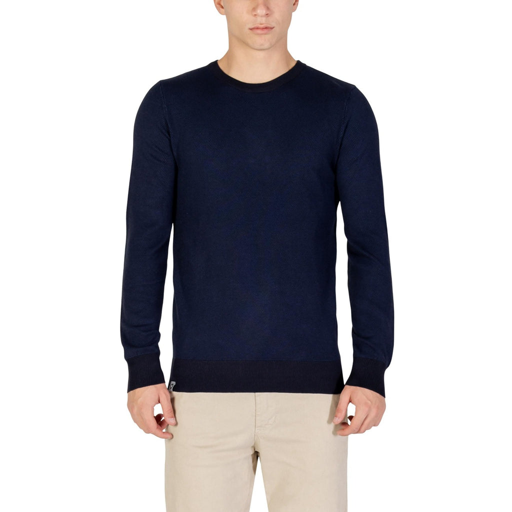 Yos Men Knitwear Viscose Blue – front view, round neck, long sleeves