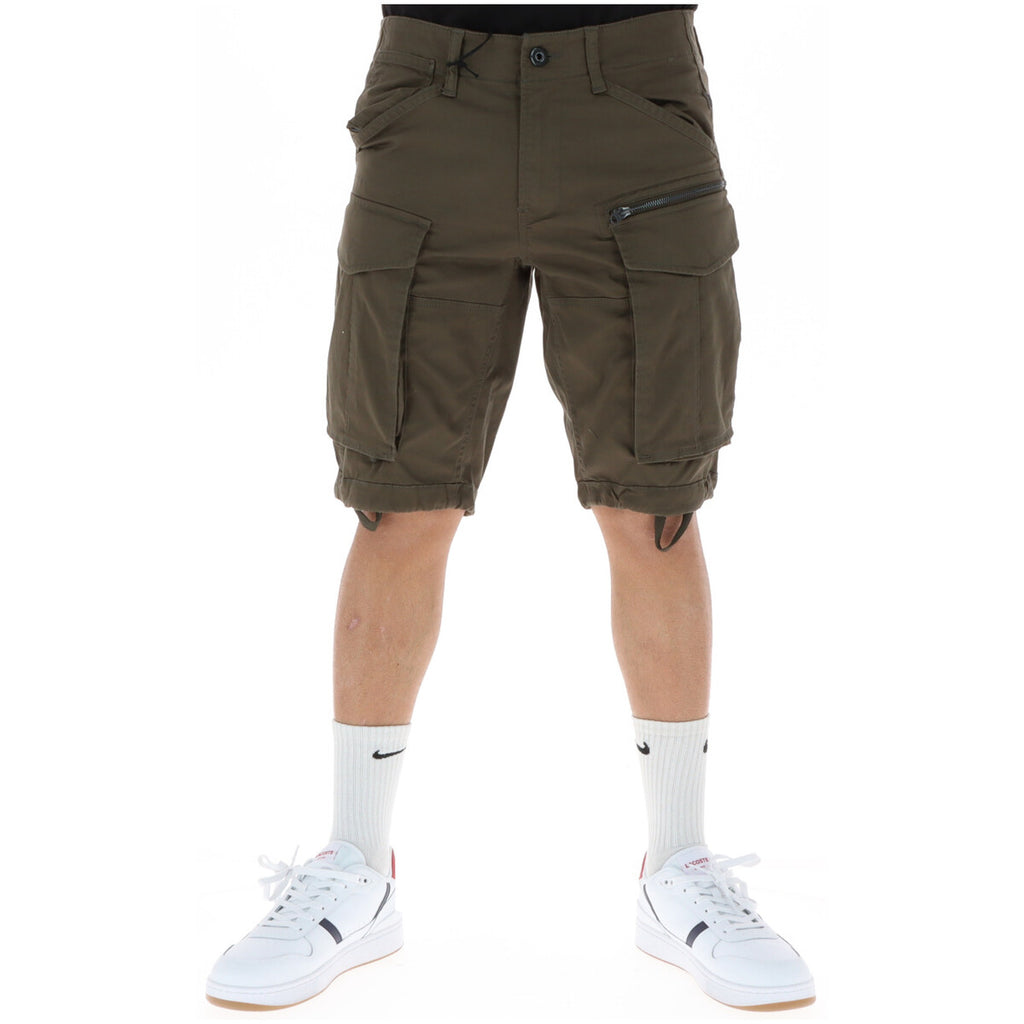 G-Star Men's Cotton Shorts Green – front view, zip and button fastening, front and back pockets