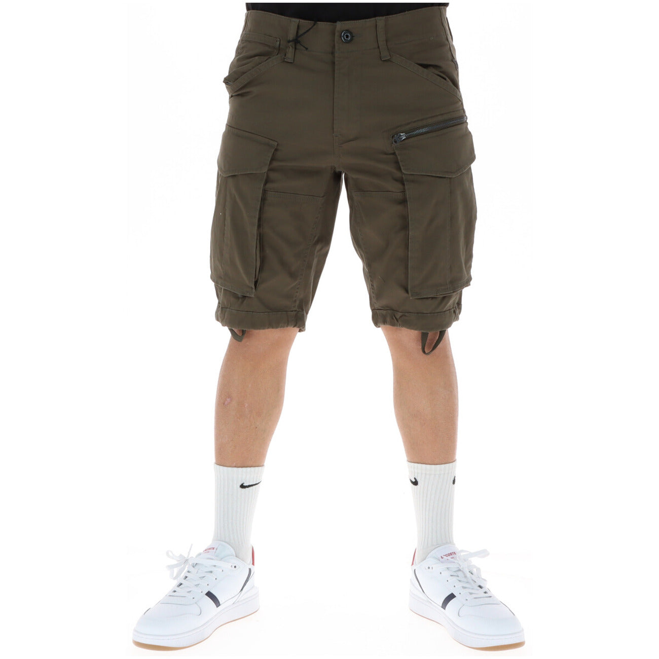 G-Star Men's Cotton Shorts Green – front view, zip and button fastening, front and back pockets
